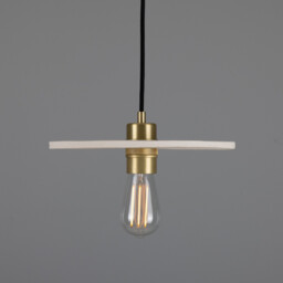 Bog Oak Pendant, Matte White Striped, Satin Brass - thumbnail 2