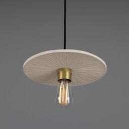 Bog Oak Pendant, Matte White Striped, Satin Brass - thumbnail 3