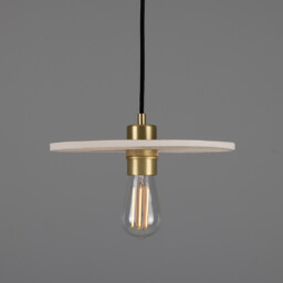 Bog Oak Pendant, Matte White Striped, Satin Brass - thumbnail 1