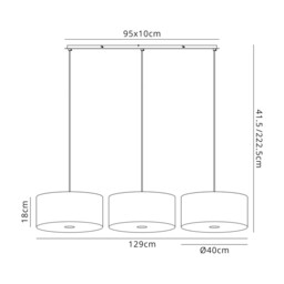 Baymont Polished Chrome 3 Light E27 Linear Pendant With 40cm x 18cm Silver Leaf Shade 2m - thumbnail 3