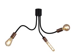 Benton Flexible Semi Flush Ceiling 3 Light E27, Satin Black, Brushed Copper