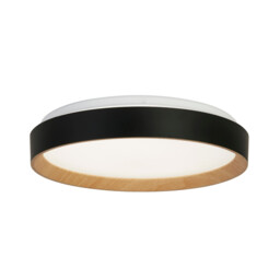 Sorrento LED Flush Light Ceiling Light Black with Wood Transfer - thumbnail 1