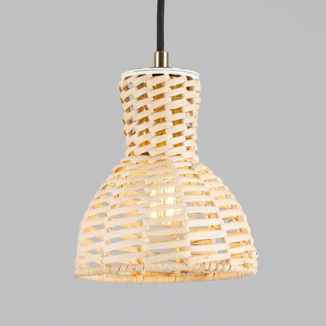 Malta Rattan Dome Pendant, Polished Brass - image 1