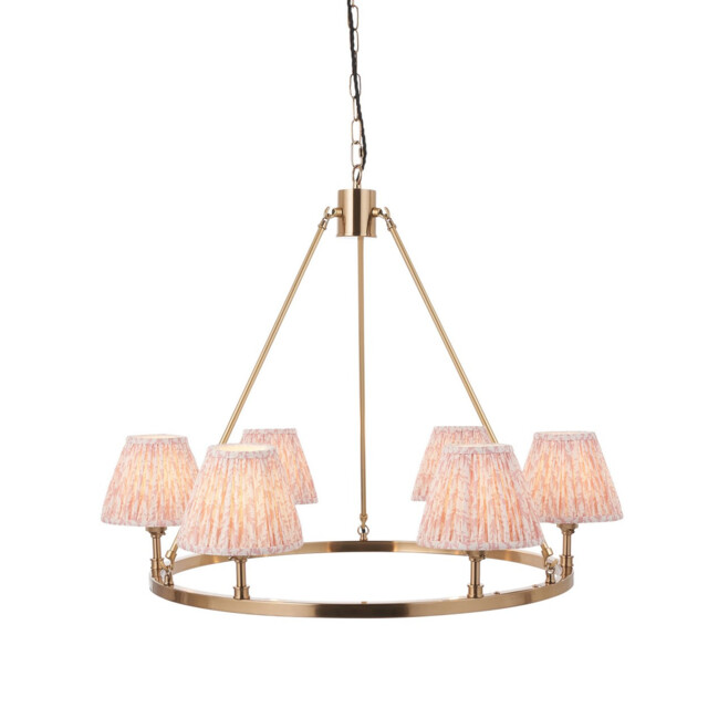 Chester Brushed Aged Brass Plate Pendant Light with Peachy Keen Fabric Leaf Shade 16cm 6x B22 - image 1