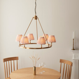 Chester Brushed Aged Brass Plate Pendant Light with Peachy Keen Fabric Leaf Shade 16cm 6x B22 - thumbnail 2