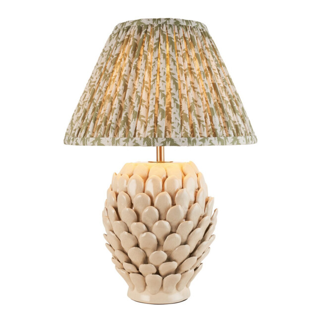 Layered Leaf Ivory Crackle Glaze Table Lamp with Herb Garden Green Fabric Leaf Shade 30cm B22 - image 1