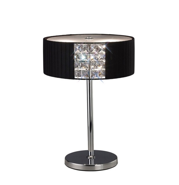 Evelyn Table Lamp Round with Black Shade 2 Light Polished Chrome, Crystal - image 1