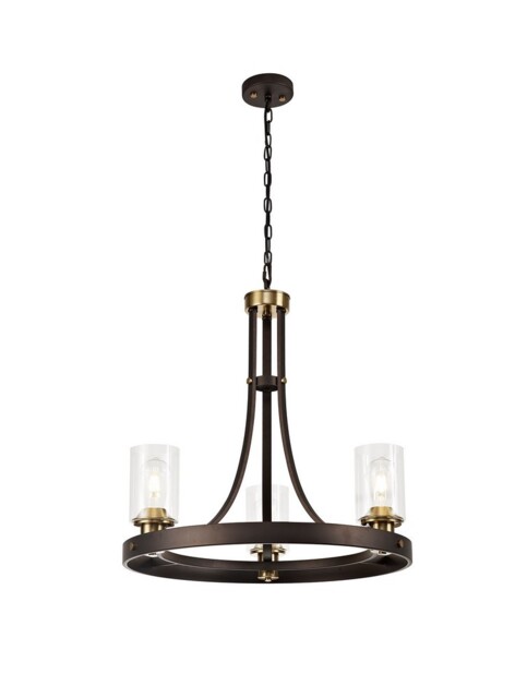 Preston Ceiling Pendant 3 Light E27, Brown Oxide, Bronze With Clear Glass Shades - image 1