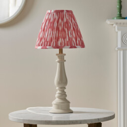 Myrtle Almond White Table Lamp with Coral Pink Fabric Ikat Shade 25cm B22 - thumbnail 3