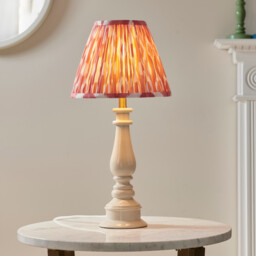 Myrtle Almond White Table Lamp with Coral Pink Fabric Ikat Shade 25cm B22 - thumbnail 2