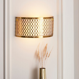Cordero Flush Wall Lamp Gold Effect Plate, White Fabric & Frosted Glass 2x E14 - thumbnail 5