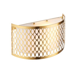 Cordero Flush Wall Lamp Gold Effect Plate, White Fabric & Frosted Glass 2x E14