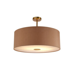 Baymont Antique Brass E27 Semi Flush With 60cm x 22cm Dual Faux Silk Shade, Antique Gold/Ruby