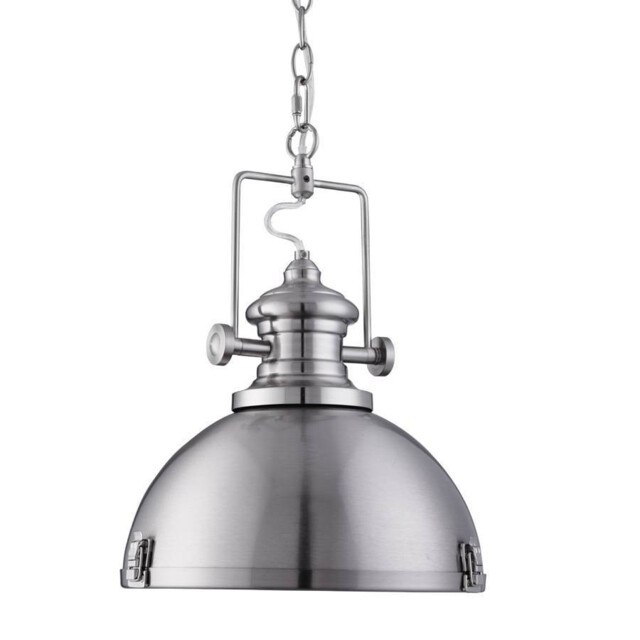 Industrial 1 Light Dome Ceiling Pendant Satin Silver with Acrylic Diffuser, E27 - image 1