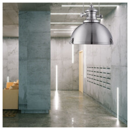 Industrial 1 Light Dome Ceiling Pendant Satin Silver with Acrylic Diffuser, E27 - thumbnail 2