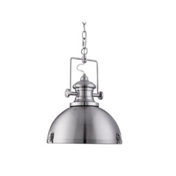 Industrial 1 Light Dome Ceiling Pendant Satin Silver with Acrylic Diffuser, E27 - thumbnail 3