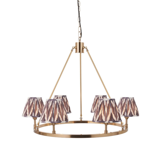 Chester Brushed Aged Brass Plate Pendant Light with Pearl Grey Fabric Zigzag Shade 16cm 6x B22 - image 1