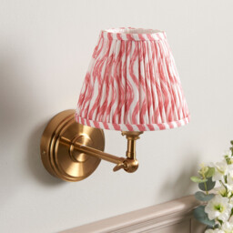 Step Wing Brushed Aged Brass Plate Wall Light with Coral Pink Fabric Ripple Shade 16cm B22 - thumbnail 3