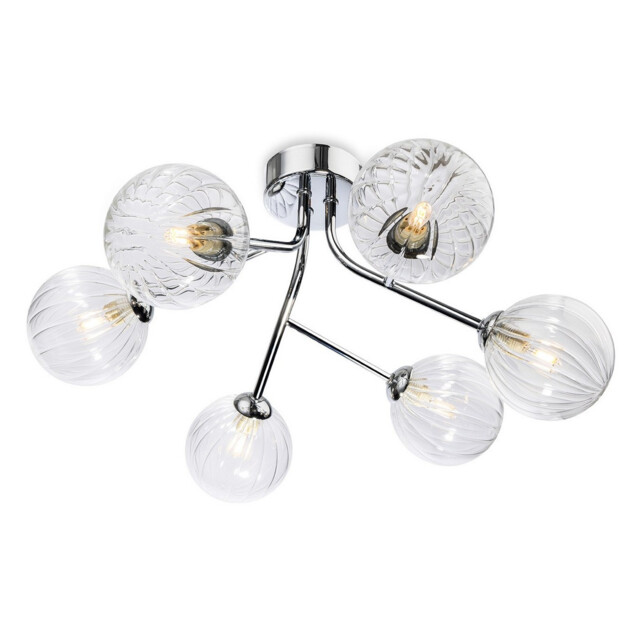 Groves Globe 6 Light Flush Ceiling Fitting Chrome with Clear Decorative Glass 6xG9
