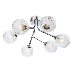Groves Globe 6 Light Flush Ceiling Fitting Chrome with Clear Decorative Glass 6xG9