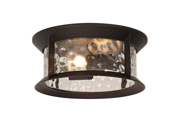 Orangeville Flush Ceiling Lamp, 2 xE27, Antique Bronze, Clear Ripple Glass, IP54 - image 1