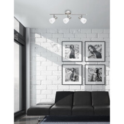 Publico 3 Light Ceiling Spotlight Bar Opal Glass Satin Nickel Metal LED E14 - thumbnail 2
