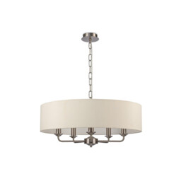 Banyan 5 Light Multi Arm Pendant, E14 Satin Nickel With 60cm x 15cm Faux Silk Shade, Ivory Pearl/White Laminate - thumbnail 5