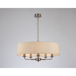 Banyan 5 Light Multi Arm Pendant, E14 Satin Nickel With 60cm x 15cm Faux Silk Shade, Ivory Pearl/White Laminate - thumbnail 2