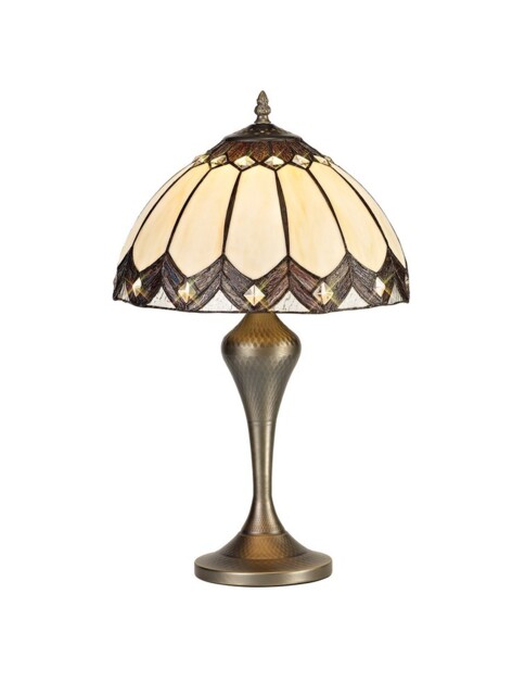 Vernon Tiffany Table Lamp, 1 x E27, Aged Antique Brass Base, Brown Glass, Clear Crystal - image 1