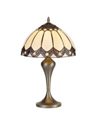 Vernon Tiffany Table Lamp, 1 x E27, Aged Antique Brass Base, Brown Glass, Clear Crystal - thumbnail 1