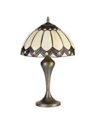 Vernon Tiffany Table Lamp, 1 x E27, Aged Antique Brass Base, Brown Glass, Clear Crystal - thumbnail 3