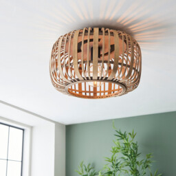 Mathias Decorative Flush Ceiling Lamp, Natural Bamboo, Plywood, Matt Black Paint - thumbnail 2