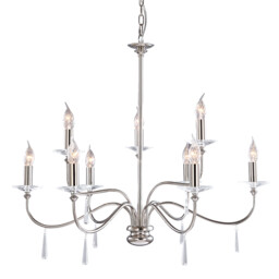 Finsbury Park 9 Light Chandelier Polished Nickel Finish, E14 - thumbnail 1