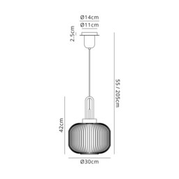Yorktown 1 Light Pendant E27 30cm Pumpkin Shaped Ribbed Glass, Clear Antique Silver, Black - thumbnail 2