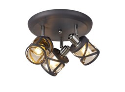 Burlington 3 Light Round Spotlight E14, Matt Grey, Polished Chrome, Cognac