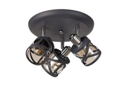 Burlington 3 Light Round Spotlight E14, Matt Grey, Polished Chrome, Cognac - thumbnail 3