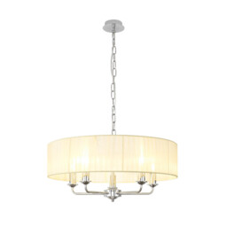 Banyan 5 Light Multi Arm Pendant With 60cm x 15cm Organza Shade Polished Chrome/Cream - thumbnail 1