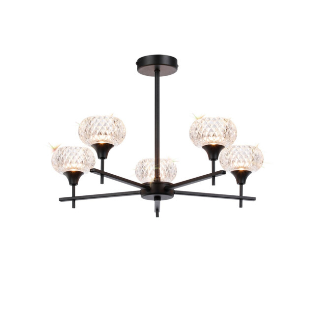 Aria Fixed Pendant, 5 Light G9, IP44, Satin Black/Clear Glass - image 1
