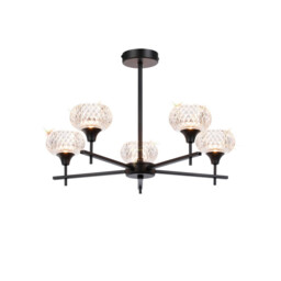 Aria Fixed Pendant, 5 Light G9, IP44, Satin Black/Clear Glass - thumbnail 1