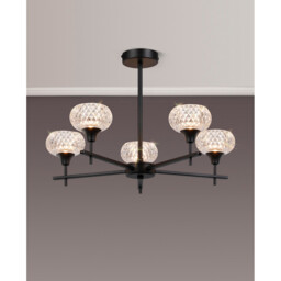 Aria Fixed Pendant, 5 Light G9, IP44, Satin Black/Clear Glass - thumbnail 2