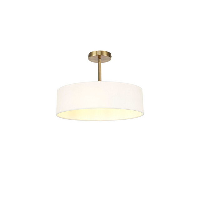 Baymont Antique Brass 5 Light E27 Semi Flush Fixture, With 45cm x 15cm Faux Silk Shade, White - image 1