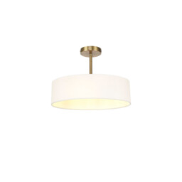 Baymont Antique Brass 5 Light E27 Semi Flush Fixture, With 45cm x 15cm Faux Silk Shade, White - thumbnail 1