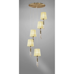 Tiffany Pendant 5+5 Light E27+G9 Spiral, Antique Brass With Cream Shades & Clear Crystal - thumbnail 2