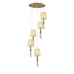 Tiffany Pendant 5+5 Light E27+G9 Spiral, Antique Brass With Cream Shades & Clear Crystal - thumbnail 1