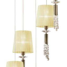 Tiffany Pendant 5+5 Light E27+G9 Spiral, Antique Brass With Cream Shades & Clear Crystal - thumbnail 5