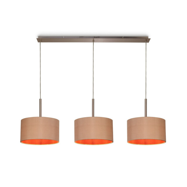 Baymont Satin Nickel 3 Light E27 Linear Pendant With 30cm x 17cm Dual Faux Silk Shade, Antique Gold/Ruby - image 1
