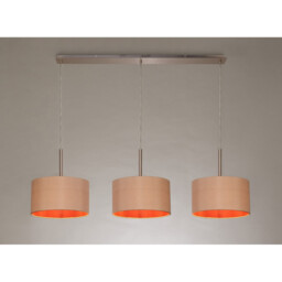 Baymont Satin Nickel 3 Light E27 Linear Pendant With 30cm x 17cm Dual Faux Silk Shade, Antique Gold/Ruby - thumbnail 2