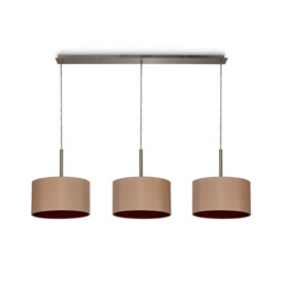 Baymont Satin Nickel 3 Light E27 Linear Pendant With 30cm x 17cm Dual Faux Silk Shade, Antique Gold/Ruby - thumbnail 5
