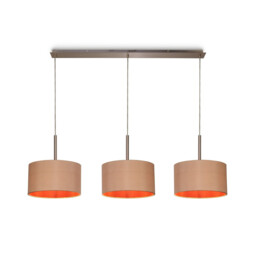 Baymont Satin Nickel 3 Light E27 Linear Pendant With 30cm x 17cm Dual Faux Silk Shade, Antique Gold/Ruby - thumbnail 1