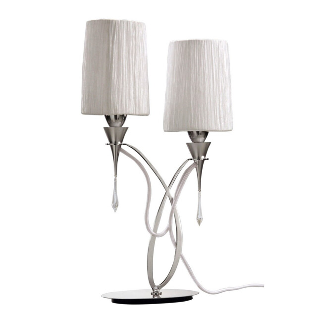 Lucca Table Lamp 2 Light E27, Polished Chrome With White Shades & Clear Crystal - image 1